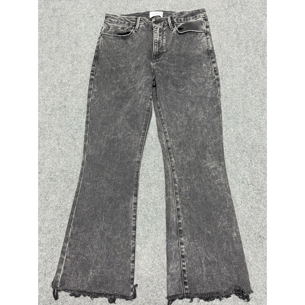 FRAME Jeans Womens 30 Black Le Crop Mini Boot Distressed Cropped LCMBRA710 - Picture 2 of 9